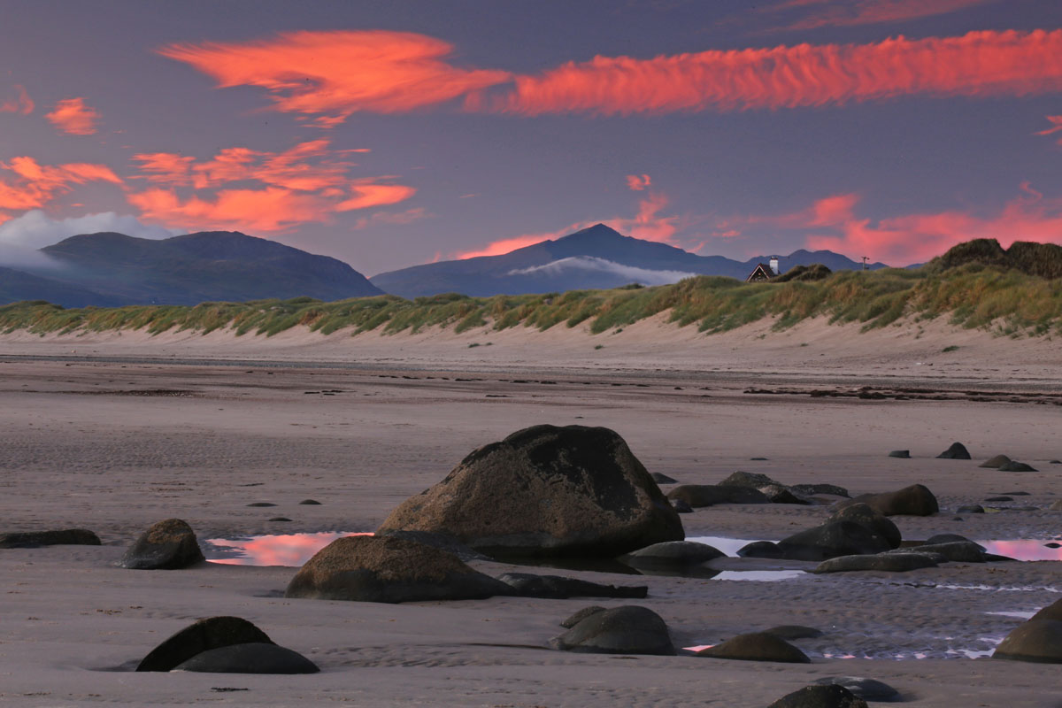 Harlech Beach and Snowdon