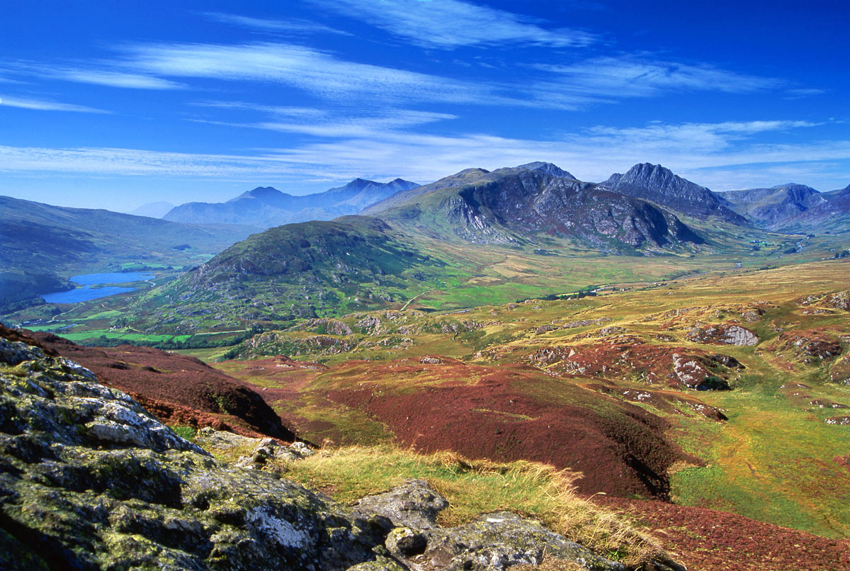 Snowdon and Tryfan seen from Crimpiau