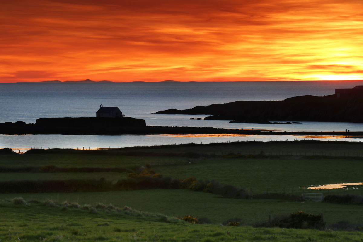 St. Cwyfan's Church and the Wicklow Mountains